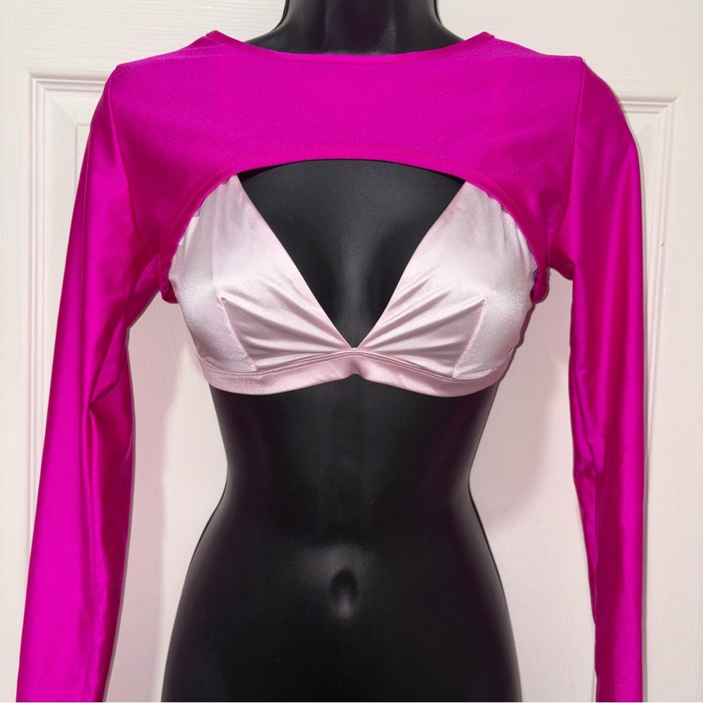 Fuchsia Cut-Out Bolero Shrug with Long Sleeves | size: small